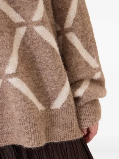 Ottod'ame Geometric-patterned Sweater In Brown