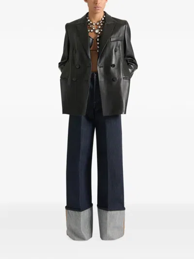 Givenchy Double-breasted Slashed Jacket In Leather In Black