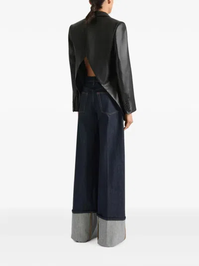 Givenchy Double-breasted Slashed Jacket In Leather In Black