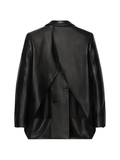 Givenchy Double-breasted Slashed Jacket In Leather In Black
