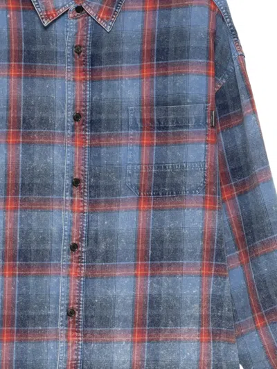 Juunj Check-pattern Bleached-effect Shirt In Blue