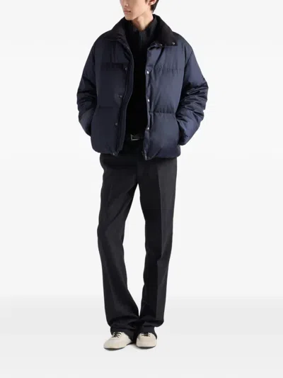 Prada Medium-weight Re-nylon Down Jacket In Blue