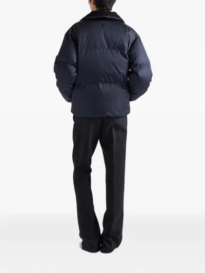 Prada Medium-weight Re-nylon Down Jacket In Blue
