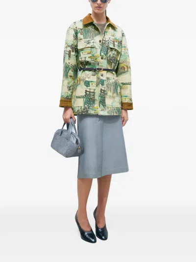 Tory Burch Printed Denim Barn Jacket In Multi