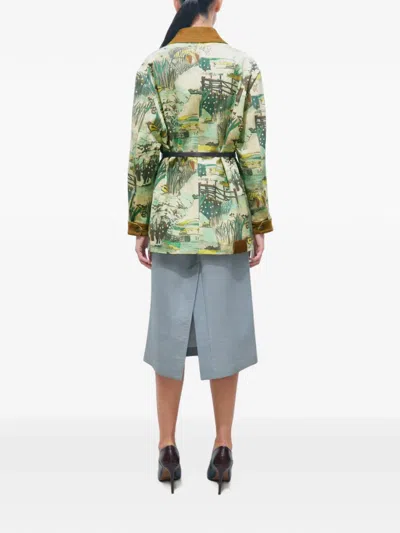 Tory Burch Printed Denim Barn Jacket In Multi