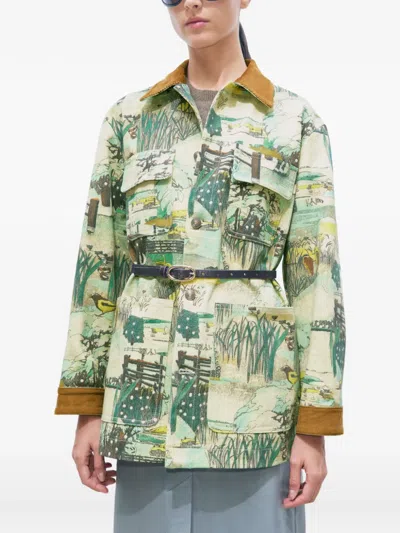 Tory Burch Printed Denim Barn Jacket In Multi
