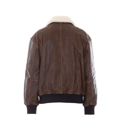 Dunst Detachable A-2 Leather Blouson Jacket With Classic Collar And Zip Front In Brown
