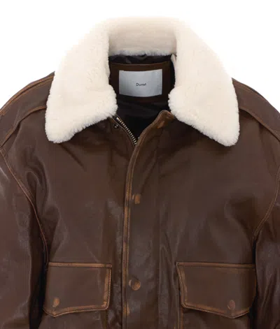 Dunst Detachable A-2 Leather Blouson Jacket With Classic Collar And Zip Front In Brown