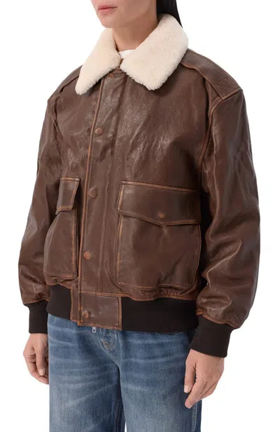 Dunst Detachable A-2 Leather Blouson Jacket With Classic Collar And Zip Front In Brown