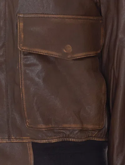 Dunst Detachable A-2 Leather Blouson Jacket With Classic Collar And Zip Front In Brown