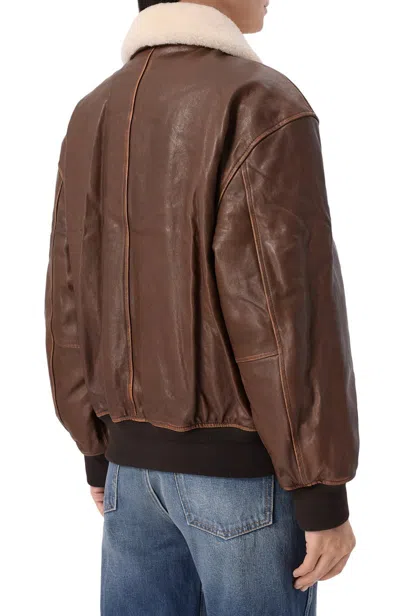 Dunst Detachable A-2 Leather Blouson Jacket With Classic Collar And Zip Front In Brown