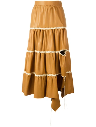 Loewe Yellow Orange Cut-out Ruffled Skirt In Brown
