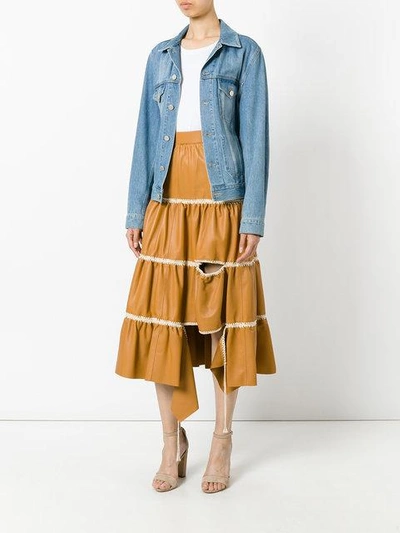 Shop Loewe Cut-out Detail Ruffled Skirt In Brown