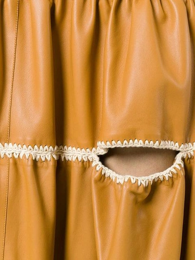 Shop Loewe Cut-out Detail Ruffled Skirt In Brown