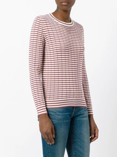 Shop Apc A.p.c. 'annabelle' Striped Pointelle-knit Sweater - Brown