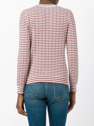 Shop Apc A.p.c. 'annabelle' Striped Pointelle-knit Sweater - Brown
