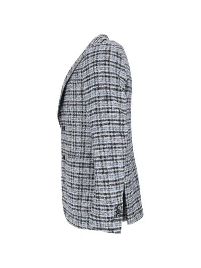 Brera Check-pattern Notched-lapels Jacket In Blue