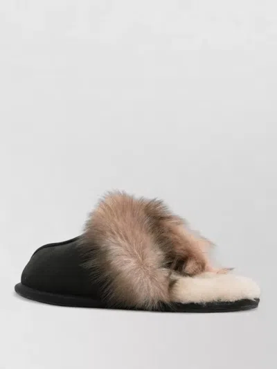 Ugg Leather Fur-lined Round-toe Flat Mules In Multi