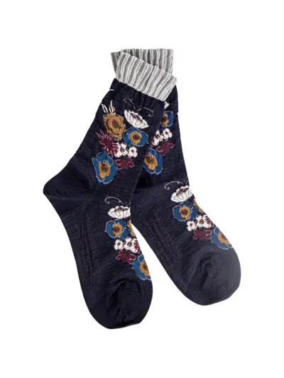 Antipast Floral-intarsia Knitted Socks In Blue