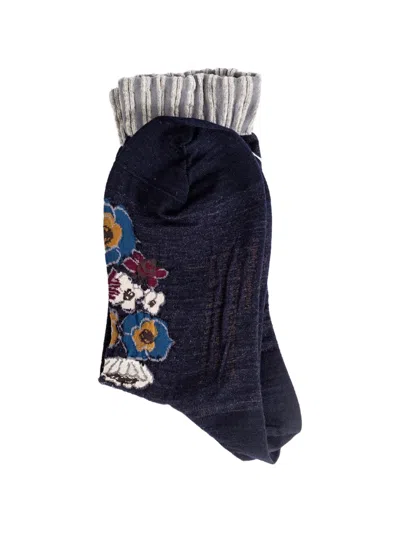 Antipast Floral-intarsia Knitted Socks In Blue