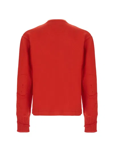 Erl Script Knit Tech Fabric Cardigan In Red
