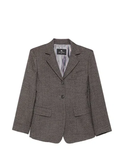 Etro Check-pattern Single-breasted Jacket In Gray
