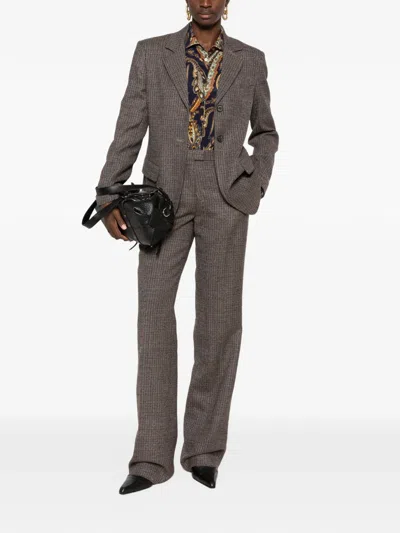 Etro Check-pattern Single-breasted Jacket In Gray