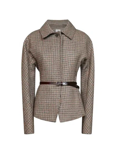 P.a.r.o.s.h Houndstooth-pattern Belted Jacket In Neutral