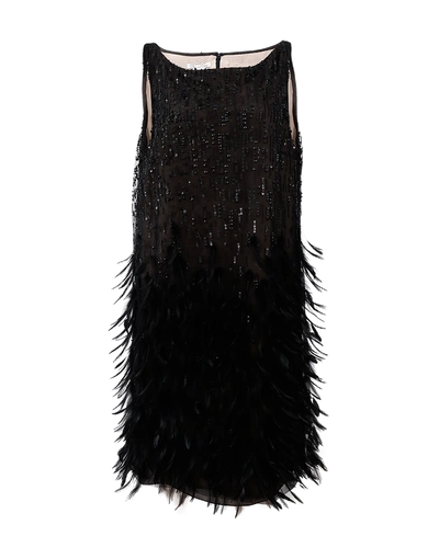 Oscar De La Renta Embroidered Feather Dress In Black