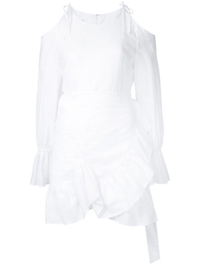 Goen J Cold Shoulder Sheer Dress In White