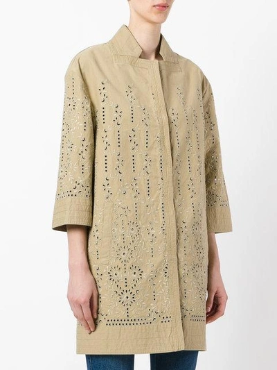 Shop Ermanno Scervino Broderie Anglaise Coat In Neutrals