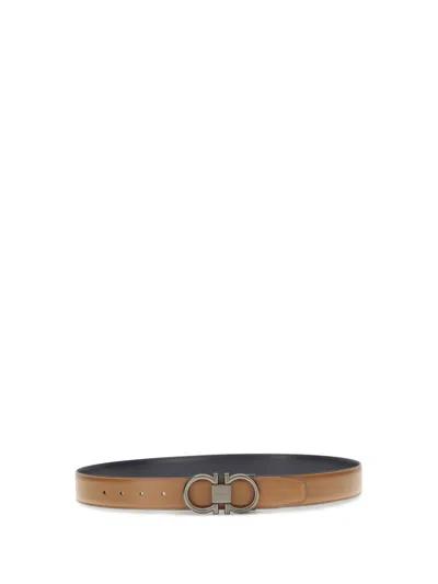 Ferragamo Brown Gancini Solid Reversible Belt In Multi