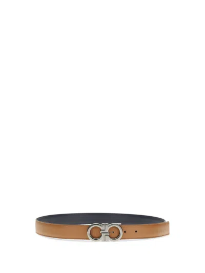 Ferragamo Brown Gancini Solid Reversible Belt In Brown