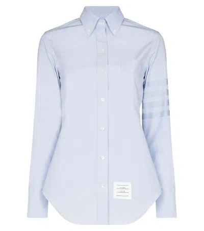 Thom Browne Logo Patch Buttoned Shirt In Blue