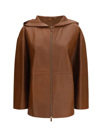 Max Mara Brown Solid Hood Jacket In Brown