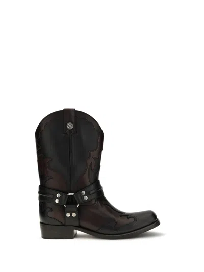 Versace Sylvester Leather Texan Boots In Black