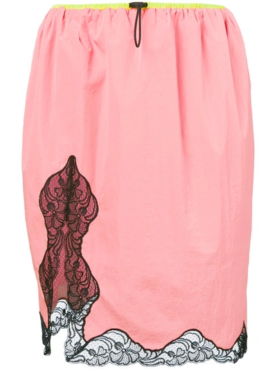 Alexander Wang Woman Lace-trimmed Shell Skirt Bright Pink In Coral