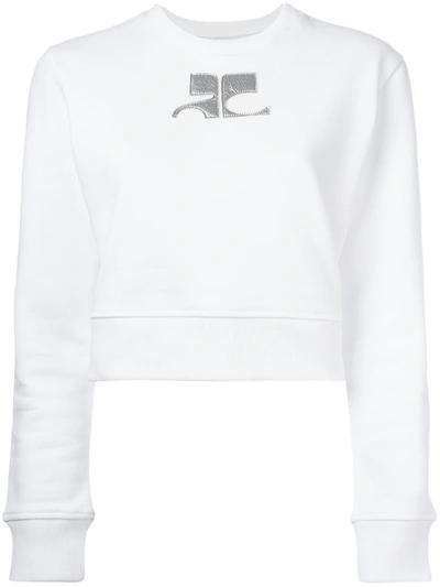 Courrèges Cropped Fleece Sweatshirt In Blanc/argent
