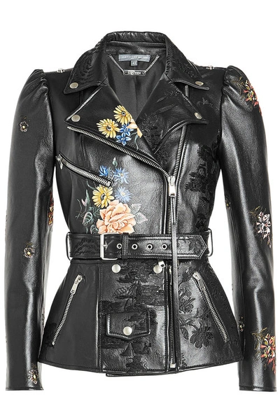 Alexander Mcqueen Printed And Embroidered Leather Jacket In Multicolored