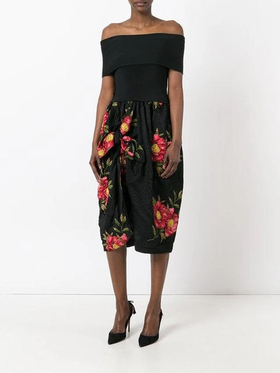 Shop Simone Rocha Floral Jacquard Draped Skirt - Black