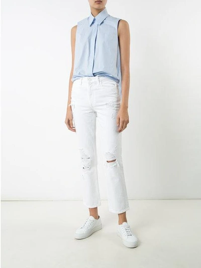 Shop Alexander Wang Distressed Straight Jeans In White