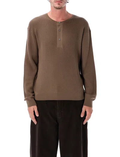 Studio Nicholson Textured Ribbed Knit Round Neck Sweater In Brown
