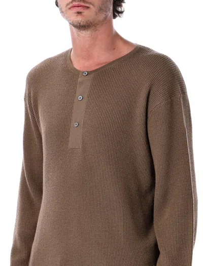 Studio Nicholson Textured Ribbed Knit Round Neck Sweater In Brown