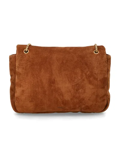 Sessun Large Puffy Chain-link Shoulder Bag In Brown