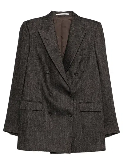 Tagliatore Doublebreasted Jacket With Herringbone Pattern In Brown