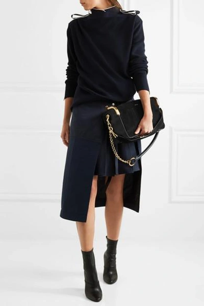 Shop Sacai Coin Purse Suede And Leather Shoulder Bag In Black