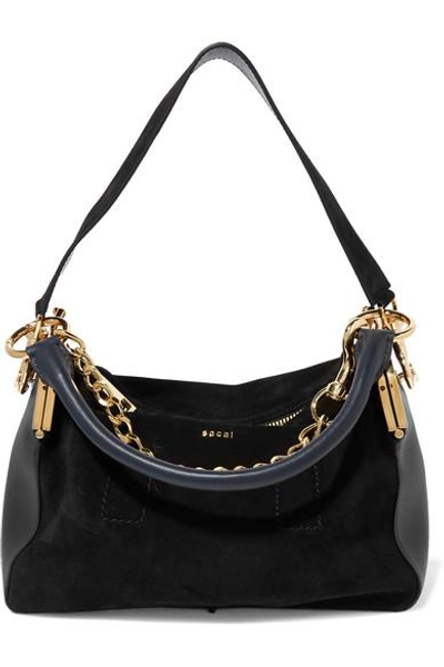 Shop Sacai Coin Purse Suede And Leather Shoulder Bag In Black