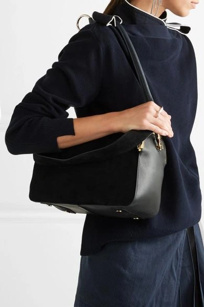 Shop Sacai Coin Purse Suede And Leather Shoulder Bag In Black