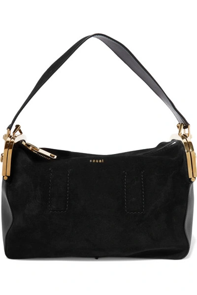 Shop Sacai Coin Purse Suede And Leather Shoulder Bag In Black