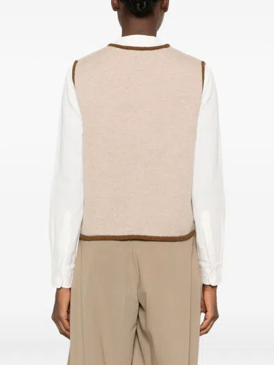 Moismont Contrast-trim Sleeveless Cardigan In Neutral